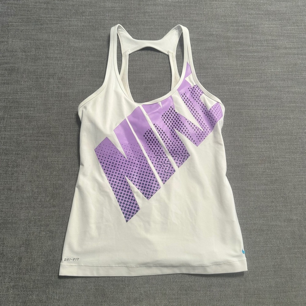 Nike Tank Top Womens Large White Purple  Dri-FIT Shelf Bra Racerback
